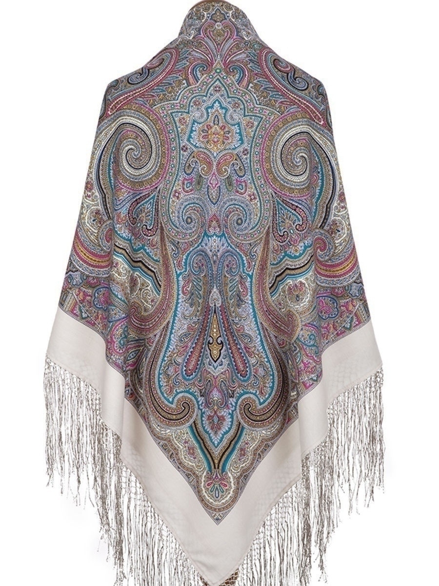Павловопосадский платок женский на шею шерстяной, рисунок: 1292 Драгоценная (восстановлен)