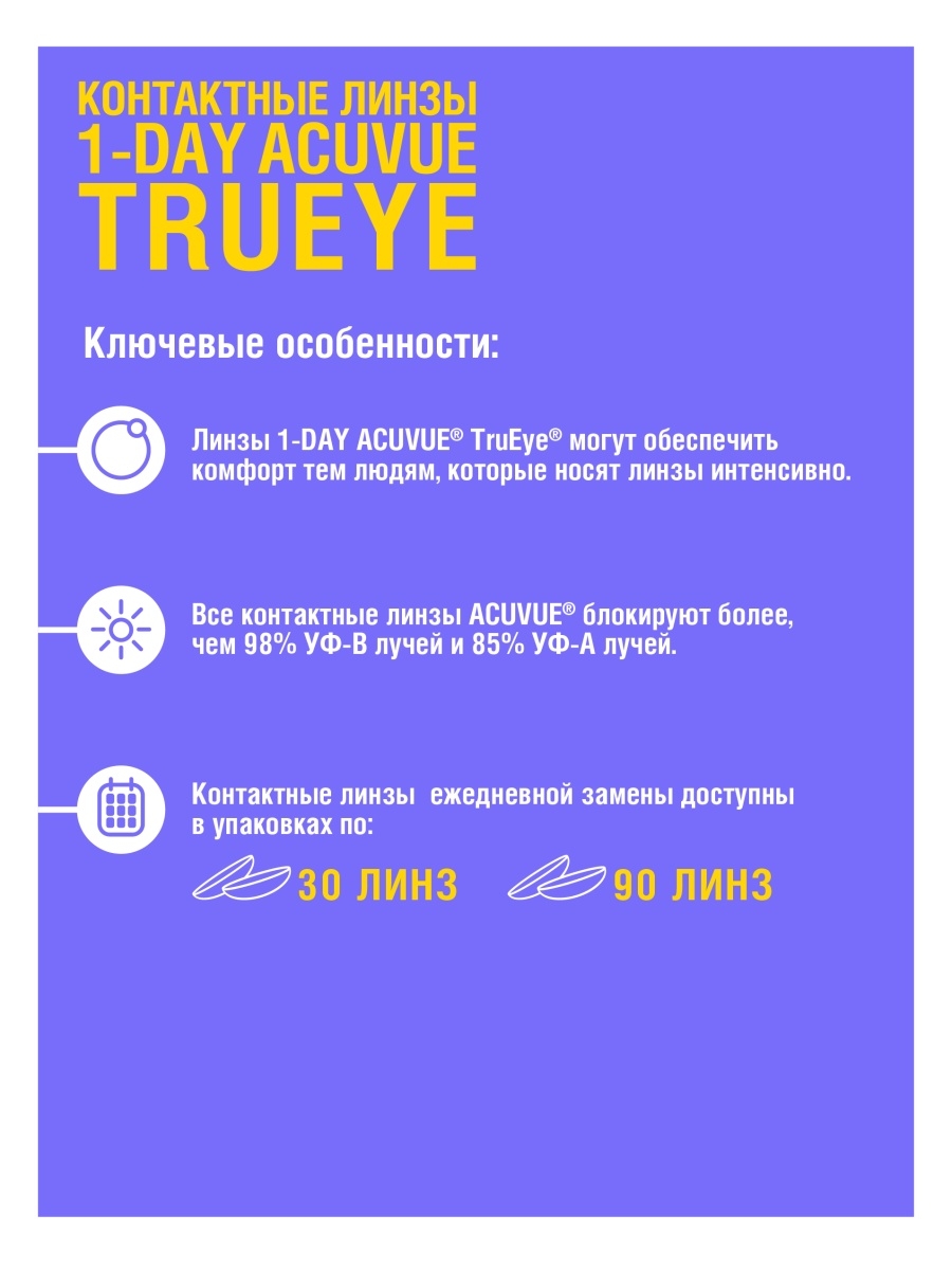 Контактные линзы 1-Day Acuvue Trueye 30 линз R 8,5 -5,00