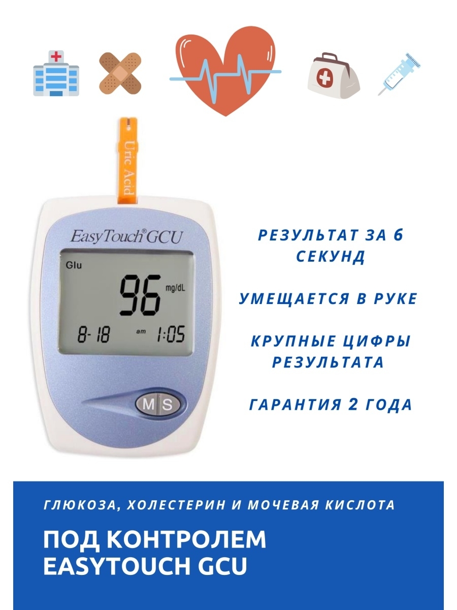 EasyTouch GCU (ИзиТач ДжиСиЮ) портативный анализатор глюкозы,холестерина,мочевой кислоты
