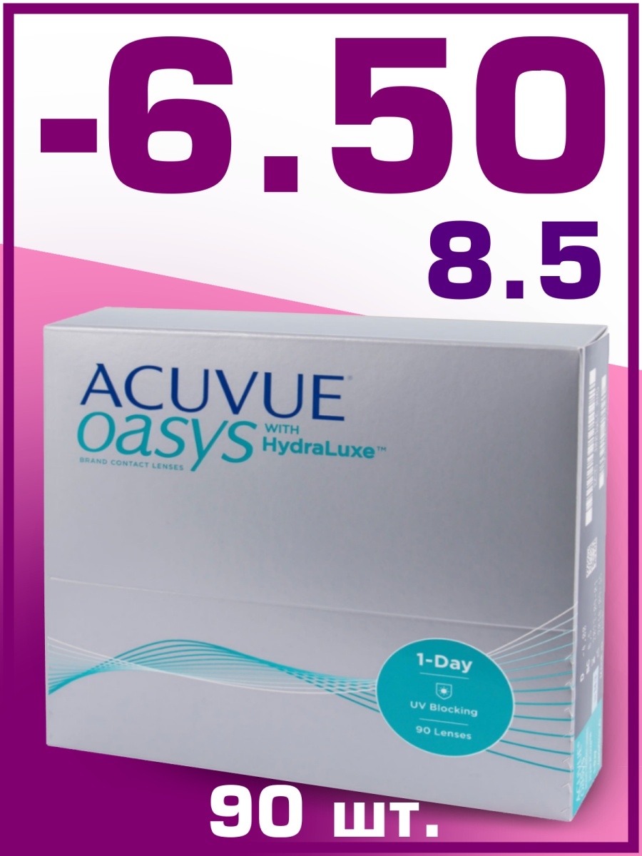 Однодневные контактные линзы для глаз Acuvue Oasys 1-Day / Акувью Оазис 1 day / 90 шт. / 8.5 / -6.50
