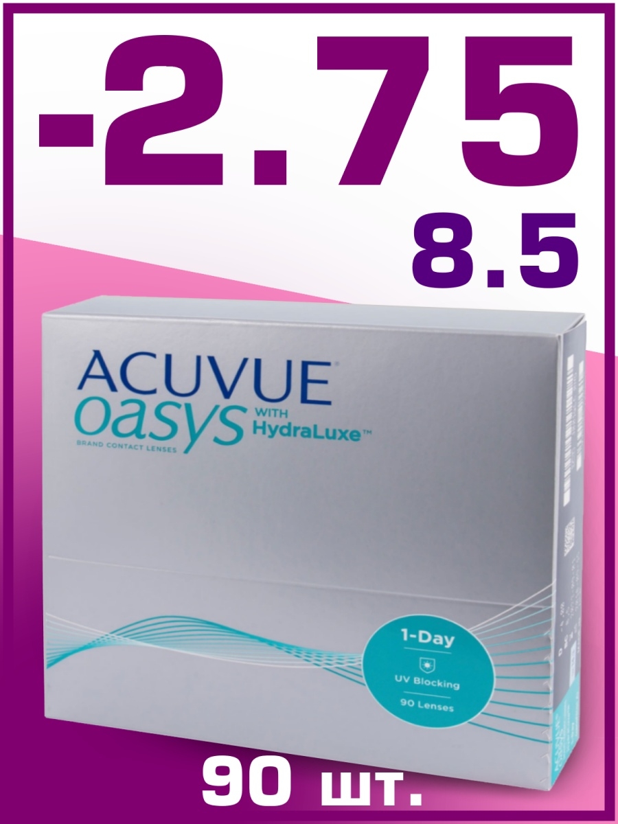 Однодневные контактные линзы для глаз Acuvue Oasys 1-Day / Акувью Оазис 1 day / 90 шт. / 8.5 / -2.75