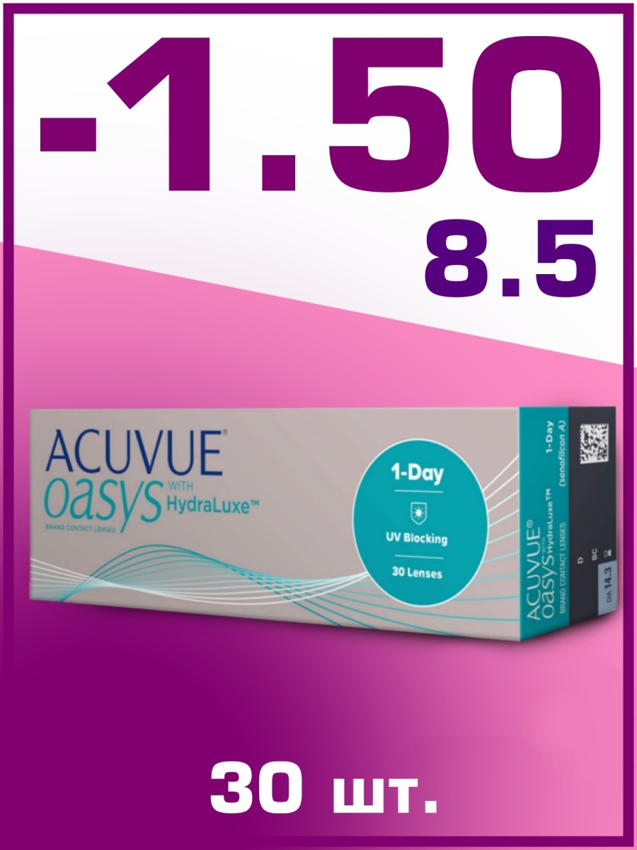 Однодневные контактные линзы для глаз Acuvue Oasys 1-Day / Акувью Оазис 1 day / 30 шт. / 8.5 / -1.50