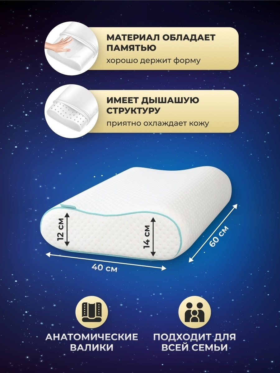 Подушка ортопедическая с эффектом памяти для взрослых и детей, анатомическая гипоаллергенная подушка