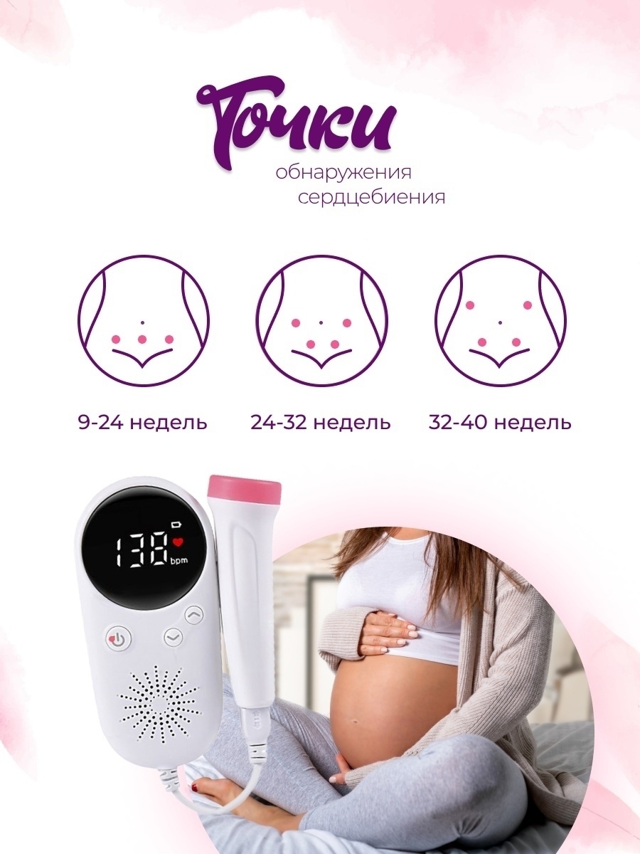 Фетальный допплер W8-25 / Для беременных + ГЕЛЬ 250 МЛ. В ПОДАРОК